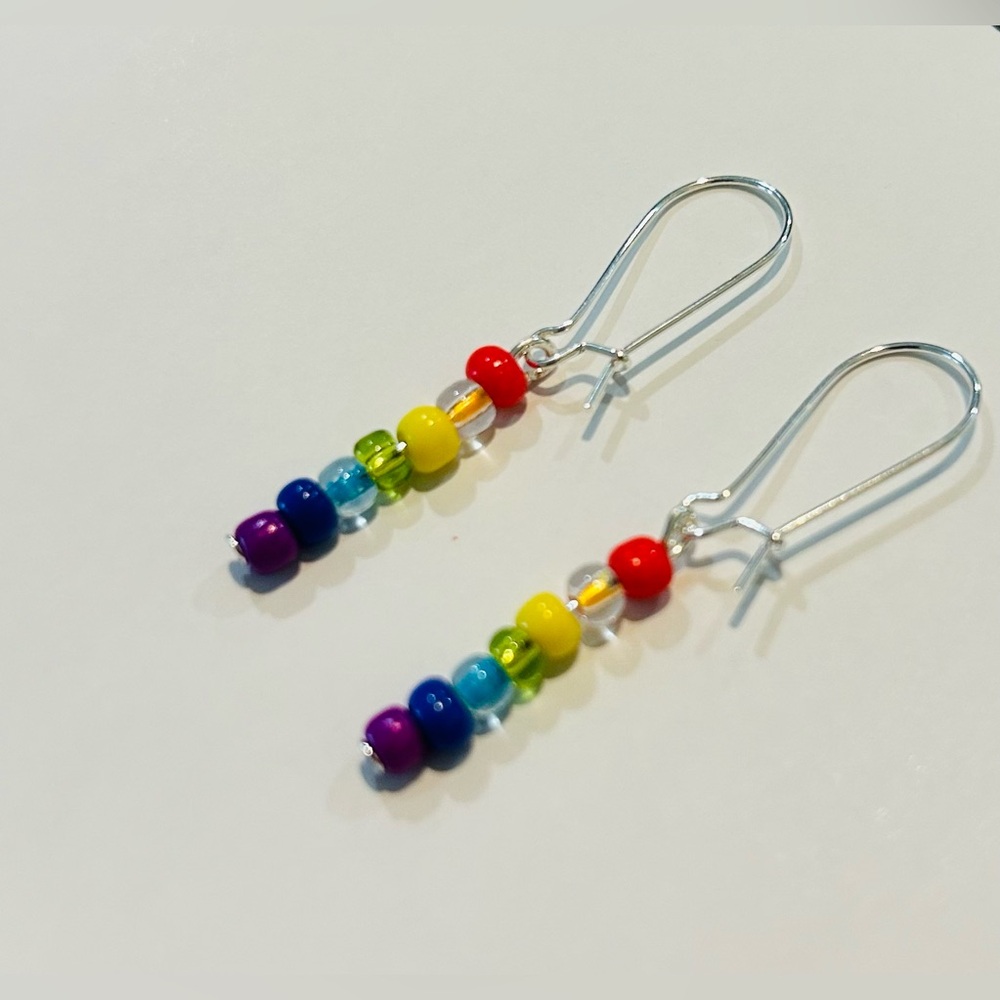 Handmade Rainbow Bead Dangle Earrings - Picture 3 of 5